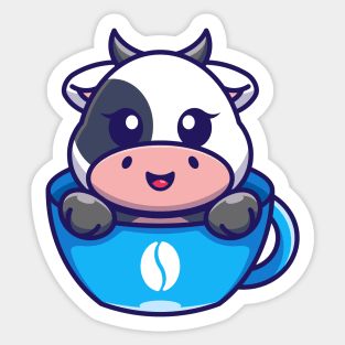 Cute cow on cup coffee cartoon Sticker